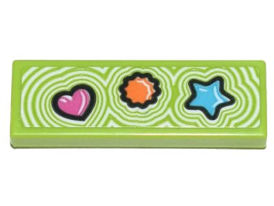 LEGO onderdeel Tile 1 x 3 with Dark Pink Heart, Orange Flower, and Medium Azure Star Clikits Icons Pattern (Sticker) - Set 71741 (63864pb137)
