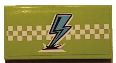 LEGO onderdeel Tile 2 x 4 with Medium Azure Lightning and White Checkered Stripe Pattern (Sticker) - Set 41352 (87079pb1033)