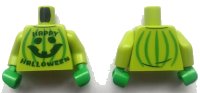 LEGO part Torso Sweater with Dark Green 'HAPPY HALLOWEEN' and Pumpkin Jack O' Lantern with Bright Green Stripes Pattern (BAM) / Lime Arms / Bright Green Hands 973pb5411c01