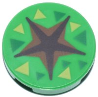 LEGO part Tile, Round 2 x 2 with Bottom Stud Holder with Dark Brown and Reddish Brown Star Shaped Crevice, Green and Lime Triangles Pattern (Animal Crossing Fossil Dig Spot) 14769pb666
