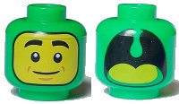 LEGO onderdeel Minifigure, Head Dual Sided Balaclava, Yellow Face, Black Eyes, Eyebrows and Mouth / Open Mouth with Lime Tongue (Dragon) Pattern 3626pb3405