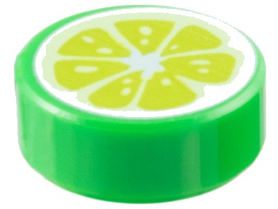 LEGO part Tile, Round 1 x 1 with Lime Fruit Slice Pattern (98138pb371)
