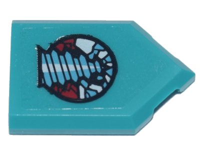 LEGO part Tile, Modified 2 x 3 Pentagonal with Rock Raiders Drill Logo Pattern (Sticker) - Set 71741 (22385pb212)