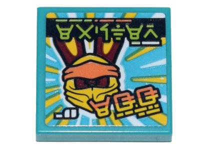 LEGO part Tile 2 x 2 with Ninjago Logogram 'EASTER EGG' and Reddish Brown Bunny Wearing Yellow and Orange Ninjago Wrap Pattern (Sticker) - Set 71741 (3068pb1512)
