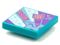 LEGO part Tile 2 x 2 with BeatBit Album Cover - Metallic Light Blue Stars and Cat Head Microphone Pattern 3068pb1546