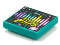 LEGO part Carreau 2 x 2 avec BeatBit Album Cover - Pink, Yellow, Dark Turquoise and Dark Purple Stripes, Lines and Dots Pattern 3068pb1608