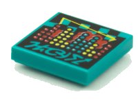 LEGO part Tile 2 x 2 with BeatBit Album Cover - Red, Yellow and Dark Turquoise Dots Pattern 3068pb1612