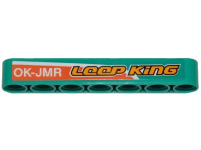 LEGO onderdeel Technic, Liftarm Thick 1 x 7 with Orange Stripe, 'LOOP KiNG' and 'OK-JMR' Pattern Model Right Side (Sticker) - Set 42117 (32524pb043R)