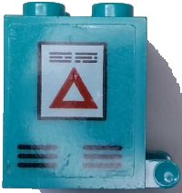 LEGO part Container, Box 2 x 2 x 2 with White Sign with Red Warning Triangle and Black Air Vent Lines Pattern on Both Sides (Stickers) - Set 60330 4345pb13