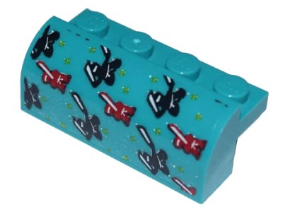LEGO onderdeel Slope, Curved 2 x 4 x 1 1/3 with 4 Recessed Studs with Bedspread with Red and Black Ninjas Pattern (Sticker) - Set 71741 (6081pb030)