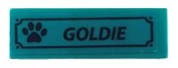 LEGO part Tile 1 x 3 with Dark Blue Paw Print and 'GOLDIE' Pattern (Sticker) - Set 41683 63864pb255