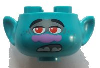 LEGO part Minifigure, Head, Modified Trolls with Black Eyebrows, Red Eyes, Dark Bluish Gray Eye Shadow and Freckles, Medium Lavender Nose, Open Mouth with Bottom Teeth Pattern 65461pb09