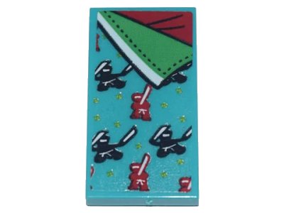 LEGO onderdeel Tile 2 x 4 with Bedspread with Red and Black Ninjas, Green and Red Sheets Pattern (Sticker) - Set 71741 (87079pb0854)