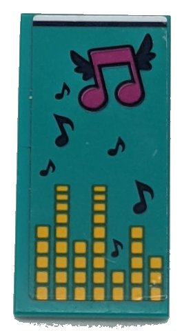 LEGO onderdeel Tile 2 x 4 with Dark Turquoise Blanket with Dark Blue and Magenta Musical Notes and Yellow Equalizer Bars Pattern (Sticker) - Set 41341 (87079pb0964)