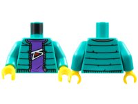 LEGO part Torso Jacket with Zipper, Dark Purple Shirt with White and Red Abstract Pattern / Dark Turquoise Arms / Yellow Hands 973pb3899c01