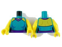 LEGO part Torso Female Outline Dress, Yellow Shoulders, Dark Purple Collar and Belt, Silver and Dark Purple Dots Pattern / Yellow Arms / Yellow Hands 973pb4142c01