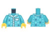 LEGO part Torso Pajamas 4 Buttons, White Collar and Pocket, Snowflakes Pattern / Dark Turquoise Arms / Yellow Hands 973pb4488c01