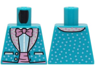 LEGO part Torso Jacket with Metallic Light Blue Squares and Silver Lapels, White Shirt, Metallic Pink Bow Tie Pattern (BAM) (973pb5059)