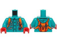 LEGO part Torso Jacket with Hood and Pockets with Silver Zippers, Orange Backpack with Red Belts, Carabiner and Compass Pattern (BAM) / Dark Turquoise Arms / Red Hands 973pb6379c01