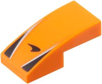 LEGO part Slope, Curved 2 x 1 x 2/3 with McLaren Logo, Silver Stripes, Black Triangles Pattern 11477pb208