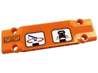 LEGO part Technic, Panel Plate 3 x 11 x 1 with Electricity Danger Signs, Blue Crane Arm, Red Arrows and Black Truck Pattern Model Right Side (Sticker) - Set 42128 15458pb045R