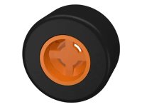 Ruota 8mm D. x 9mm per Slick, Foro Dentellato per Perno Supporto Ruote con Pneumatico Nero Slick Liscio Piccolo Largo (30027b / 30028) in arancione, numero pezzo LEGO 30027bc01