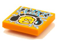 LEGO part Tile 2 x 2 with BeatBit Album Cover - Minifigure Head with Headphones and Lightning Bolts Electricity Pattern 3068pb1598