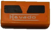 LEGO part Tile 1 x 2 with White 'Hevado' and 2 Black Air Intakes Pattern (Sticker) - Set 8125 3069pb0186