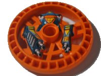 Technic, Disk 5 x 5 - RoboRider Talisman Wheel, Stunner Mold with Robot Pattern in orange, LEGO Teilenummer 32359pb01