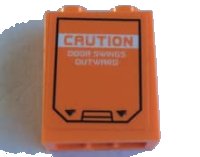 LEGO part Stein 1 x 2 x 2 mit Inside Stud Holder mit Door Hatch and 'CAUTION DOOR SWINGS OUTWARD' Pattern (Sticker) - Set 60195 3245cpb143