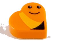 LEGO part Tile, Round 1 x 1 Heart with Worm, Bright Light Orange Stripe, Black Eyes and Smile Pattern (Sesame Street Slimey) 39739pb04
