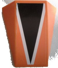 LEGO part Wedge 4 x 4 Triple Curved No Studs with Black Triangle with White Outline on Orange Background Pattern (Sticker) - Set 7962 47753pb074