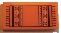 LEGO part Tile 2 x 4 with Orange Rug with Fringe, Dark Purple Stripes, and Black and White Diamonds and Triangles Pattern (Sticker) - Set 41369 87079pb1002