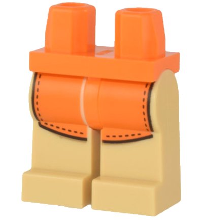 LEGO part Hips and Tan Legs with Orange Apron and Black Hem Pattern (970c02pb20)