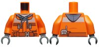 LEGO part Torso Construction Jacket over Sand Blue Hoodie, Reflective Stripe, Zipper Pockets, Dark Orange Belt with Pouch and Radio Pattern / Orange Arms / Dark Bluish Gray Hands 973pb1895c01