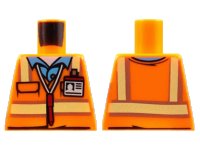 LEGO part Torso Safety Vest with Reflective Stripes over Medium Blue Shirt, ID Badge, Red Pen Around Neck Pattern 973pb2017