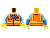 LEGO part Torso Safety Vest with Reflective Stripes over Medium Blue Shirt, ID Badge, Red Pen Around Neck Pattern / Medium Blue Arms / Yellow Hands 973pb2017c01