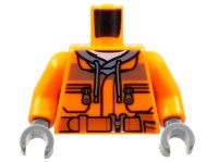LEGO part Torso Construction Jacket over Sand Blue Hoodie, Reflective Stripe, Zipper Pockets, Dark Orange Belt with Pouch and Radio, NO Back Print Pattern (BAM) / Orange Arms / Dark Bluish Gray Hands 973pb3379c01