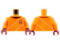 LEGO part Torso Soccer Uniform, Dark Red Neck, Dice Logo, White and Dotted Yellow Diagonal Stripes Pattern / Orange Arms / Dark Red Hands 973pb4963c01