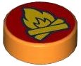 LEGO part Tile, Round 1 x 1 with Yellow Campfire on Red Background Pattern 98138pb413