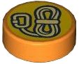 LEGO part Tile, Round 1 x 1 with Tan Rope with Carabiner on Bright Light Orange Background Pattern 98138pb427