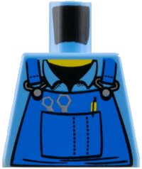 LEGO part Torso Mechanic Overalls with Silver Wrenches and Fasteners, Yellow Pen, and Black Undershirt Pattern 973pb0410