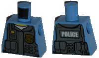 LEGO part Torso Police Shirt with Dark Bluish Gray Vest, Gold Badge, Radio, White Undershirt and White 'POLICE' Pattern on Back 973pb1350