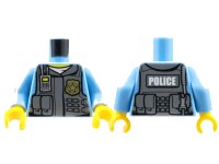 LEGO onderdeel Torso Police Shirt with Dark Bluish Gray Vest, Gold Badge, Radio, White Undershirt and White 'POLICE' Pattern on Back / Medium Blue Arms / Yellow Hands 973pb1350c01