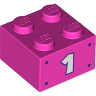LEGO part Brick 2 x 2 with White Number 1 and Dark Purple Dots Pattern on Both Sides 3003pb124