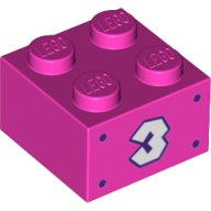 LEGO part Brick 2 x 2 with White Number 3 and Dark Purple Dots Pattern on Both Sides (3003pb126)