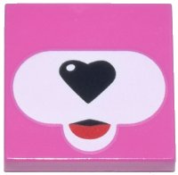LEGO part Tile 2 x 2 with White Oval Muzzle, Black Heart Shaped Nose and Red Tongue Pattern (BrickHeadz Cuddle Team Leader Face) 3068pb2686