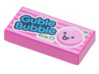 LEGO part Tile 1 x 2 with Medium Azure 'Guble Bubble', White Number 8 in Green Circle, and Bright Pink Bubble with Face Pattern 3069pb1063