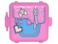 LEGO part Container, Box 3 x 8 x 6 2/3 Half Front with Dark Azure Purse with Strap, Heart Game Controller Charm, Pixelated Heart Charm Pattern 64462pb10