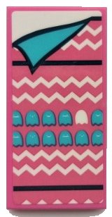 LEGO part Tile 2 x 4 with Blanket with Medium Azure Ghosts, White Zigzag Lines, and Black Lines, Bedsheet Pattern (Sticker) - Set 41395 87079pb1014